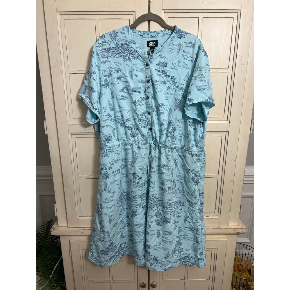 Lands' End Light Blue Printed Mini Dress
